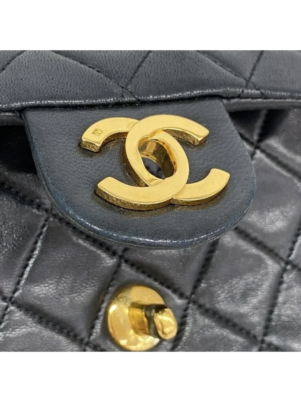 Chanel Shoulder Bag Quilted Lambskin Black Gold